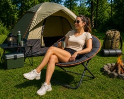 Sklopiva camping stolica sa mekanim punjenjem 80x74x78 cm - Img 2