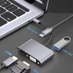 4u1 USB HUB, HDMI+USB-A+VGA i USB-C(PD) ( HUB-USBC1/4 )