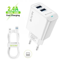 Bavin punjač 2xUSB-A 2,4A + kabl lightning bela ( 90006 ) - Img 1