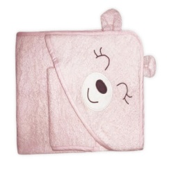 Bebekevi Peškir sa kapuljačom i rukavicom - nasmejani meda roze/beli ( BD1397RB )