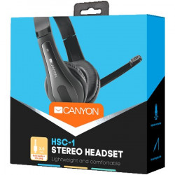 Canyon HSC-1 basic PC headset with microphone, combined 3.5mm plug, leather pads, Flat cable length 2.0m, 160*60*160mm, 0.13kg, black ( CNS - Img 2