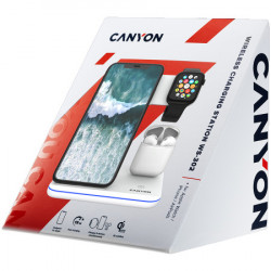 Canyon WS-302 3in1 wireless charger, with touch button for Running water light, Input 9V2A, 12V2A, Output 15W10W7.5W5W, Type c to USB-A cab - Img 1