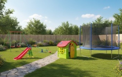 Dečiji komplet za dvorište ( Playground 1A ) Trambolina + Ljuljaška + Kućica + Tobogan + Klackalica