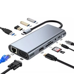 Fast Asia Adapter-konvertor TIP C na HDMI+VGA+4xUSB 3.0+SD/Micro SD+TIP C+AUDIO+RJ45 ( 584 )