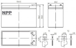 Gembird NPP NP12V-7.5Ah, agm battery C20=7.5AH, T1, 151x65x94x100, 2,07KG, black  - Img 2