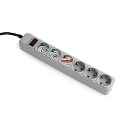 Gembird surge protection power strip, 6 sockets, 1.8m, 16A automatic circuit breaker, power Switch, grey ( SPG6-B-6C ) -1