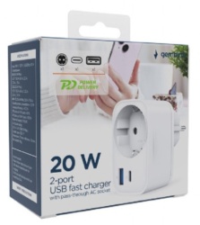 Gembird TA-ACPDQC20-01-W 20W 2-port USB brzi punjac sa pass-through AC socket-om -5