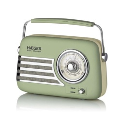 Haeger rb-gre.001a retro fm radio bluetooth, usb, aux 5w zeleni