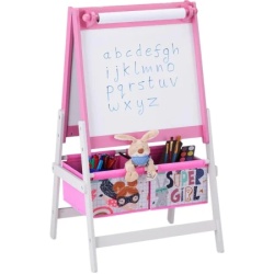 Kinder Home dvostrana dečija drvena tabla na stalku za pisanje i crtanje sa kutijom za odlaganje roze ( TF-6004 )-6