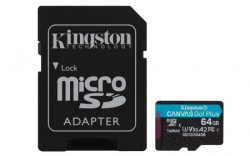 Kingston MicroSD 64GB, canvas go! plus, class10 UHS-I U3 V30 A2, w/SD adapter ( SDCG3/64GB )