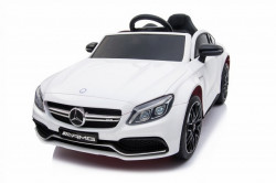 Mercedes C63 AMG Licencirani auto za decu na akumulator sa kožnim sedištem i mekim gumama - Beli - Img 6