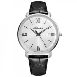 Muški adriatica vintage srebrni elegantni ručni sat sa crnim kožnim kaišem ( a1284.5263q )