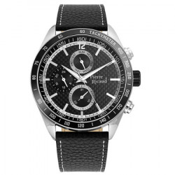 Muški Pierre Ricaud multifunction crni karbon srebrni elegantni ručni sat sa crnim kožnim kaišem ( p97237.5254qf )