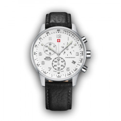 Muški swiss military chrono quartz chronograph beli srebrni sportsko elegantni ručni sat crnim kožnim kaišem ( sm34012.06 ) - Img 4