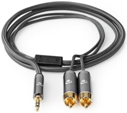 Nedis CATB22200GY20, Stereo audio kabl, 3,5 mm muški, 2x RCA muški, Pozlaceni, 2,00 m, Okrugli, Sivi