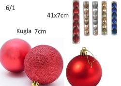 Novogodišnje kugle 6/1 7cm više boja ( 392003 )