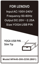 NPA40-200-2250 (IB01) ** Gembird punjac za laptop 40W-20V-2.25A, USB Yellow PIN (643 Alt=IB04) - Img 2