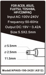 NPA65-190-3420 (AS12)** Gembird punjac za laptop 65W-19V-3.42A, 5.5x2.5mm black (747 Alt=AS16) - Img 4