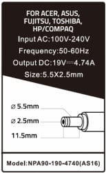 NPA90-190-4740 (AS16) ** Gembird punjac za laptop 90W-19V-4.74A, 5.5x2.5mm black (908) - Img 2