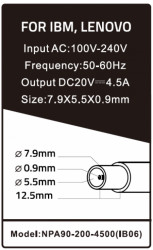 NPA90-200-4500 (IB06) ** Gembird punjac za laptop 90W-20V-4.5A, 7.9x5.5mm yellow PIN (1024) - Img 1