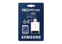 Samsung SD Card 64GB, PRO Ultimate, SDXC, UHS-I U3 V30, Read up to 200MB/s, Write up to 130 MB/s, for 4K and FullHD video recording, w/USB -2