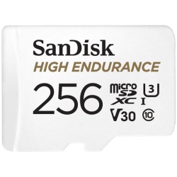 SanDisk High Endurance microSDXC 256GB + SD Adapter - for dash cams & home monitoring, up to 20,000 Hours, Full HD / 4K videos, up to 100/4