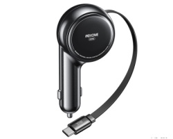 Wekome WP-C50 Punjač za Auto sa flat Kablom na uvlčenje 3.1 tip C 60W, crni