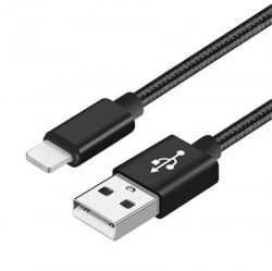 Xwave USB kabl/USB 2.0(tip A)- LIGHTNING(iPHONE kompatibilni)/dužina 2m/3A/Aluminium/black upleteni ( USB za iPhone 2m 3A Al /black mesh ) - Img 1