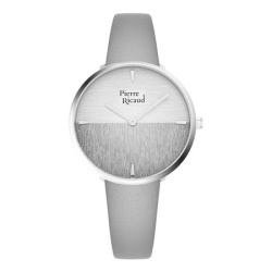 Ženski pierre ricaud quartz wall sivi srebrni modni ručni sat sa sivim kožnim kaišem ( p22086.5g13q )
