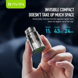 Bavin auto punjač 2.4A dual 2xUSB-A + kabl type-A na type-C crna ( 90023 )