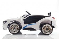 BMW Sport Auto za decu na akumulator sa kožnim sedištem i mekim gumama - Beli - Img 6