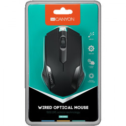 Canyon CM-02 wired optical mouse with 3 buttons, DPI 1000, Black, cable length 1.25m, 120*70*35mm, 0.07kg ( CNE-CMS02B ) - Img 2