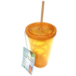 Čaša za vodu sa slamkom i poklopcem 500 ml narandžasta ( 1043344 )