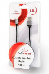 CCB-mUSB2B-AMLM-6 Gembird Cotton braided 8-pin cable with metal connectors, 1.8 m, black, blister - Img 2