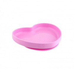 Chicco silikonski tanjir, srce, 9m+, roze ( A049968 )
