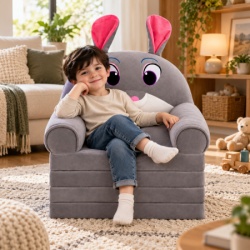 Dečija rasklopiva plišana foteljica 2u1 Bunny Love siva - 4 sloja ( KLK2694-BLS )