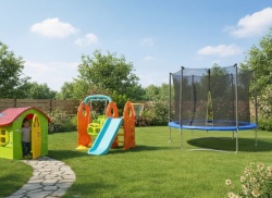 Dečiji komplet PARADISE za dvorište (P) Kućica + Set 4u1 + Trambolina