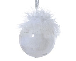 Dekordom dekoracija - hanging bauble feather 8cm 026971 - white - kmg ( 045625 )