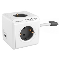 Designnest PowerCube produžni kabl sa 4 utičnice i USB A+C, sivi ( 10435/deeuac )