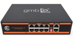Gembird GMB POE GS1010P Switch,IEEE802.3af/at, 8 PoE 100/1000M, 2 UP-Link 100/1000M, 52V 120W, Support watch