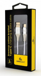 Gembird premium cotton braided type-c USB charging -data cable,2m, silver/white CC-USB2B-AMCM-2M-BW2 - Img 2