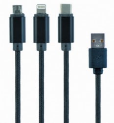 Gembird USB 3-u-1 kabl za punjenje 8-pin, Type-C, microUSB, crni, 1m CC-USB2-AM31-1M - Img 1