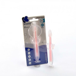 KikkaBoo silikonska četkica za zubiće sa vakumom bear pink ( KKB40046 ) - Img 1