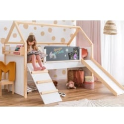 Kinder home Kućica za dečiji krevet montesori, dvospratna, tobogan, crna tabla, ram dušeka 90x200 cm ( SRK-20 )-1