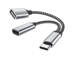 Linkom Adapter Tip C (M) na Tip C (F)+USB 3.0 crni