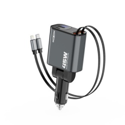 Moxom mx-vc53 USB & type c output + type c & lightning cable output 45w crni auto punjac ( a727 )