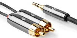Nedis CATB22200GY50, Stereo audio kabl, 3,5 mm muški, 2x RCA muški, Pozlaceni, 5,00 m, Okrugli, Sivo-metal