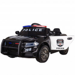 Police Mini Auto na akumulator sa kožnim sedištem i mekim gumama - Crni - Img 2