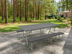 Proizvod sa nedostatkom - OUTLET - Sivi komplet - Plastični Sto i Dve kupe - Metalna konstrukcija