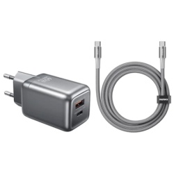 Remax SET:Strujni punjac 45W USB+TIP C+ kabl TIP C na TIP C CA-25, sivi ( 937 )